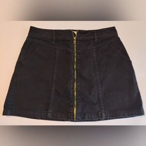 PacSun Black Denim Mini Skirt Front Zip Size 27 High Rise Edgy Chic Y2K Skater